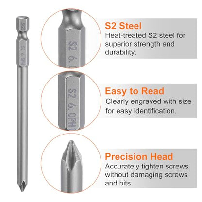 HARFINGTON 5pcs #1 Phillips Screwdriver Bit PH1 1/4" Hex Shank 4" (100mm) Long Magnetic S2 Steel Industrial Grade Screw Driver Bit Cross Head Electric Drill Bits 0.236" (6mm) Rod - size: PH1 x 100mm x 6mm