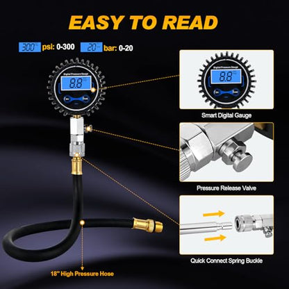 Nilight Compression Tester Kit, Digital Compression Gauge 0-250PSI Automotive Tool for Petrol Gasoline Engine Cylinder Compression Test with Adapter & Hose - color: Digital