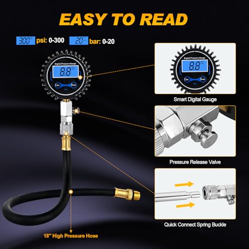 Nilight Compression Tester Kit, Digital Compression Gauge 0-250PSI Automotive Tool for Petrol Gasoline Engine Cylinder Compression Test with Adapter & Hose - color: Digital