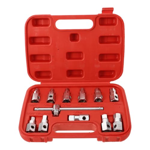 Kichvoe Oil Drain Socket Set 12pcs Chrome Alloy Mechanic Tool Kit for Automotive Oil Drain Operations, Compact and Versatile Socket Set for Professionals and Hobbyists
