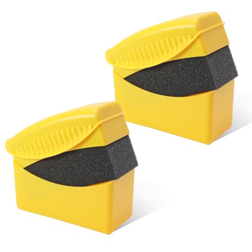 Jiozermi 2Pcs Tire Dressing Applicator Pads Tire Shine Applicator Pads | with Lid Tire Foam Applicator Tire Sponges Applicator Pads Tire Wax Wipe Tire Gel Applicator Pads(Yellow)