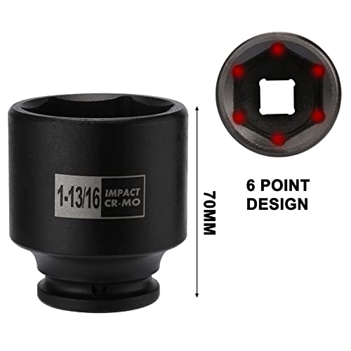 Mayouko 4PCS 1/2" Drive SAE Spindle Axle Nut Impact Socket Set, 1-13/16, 1-7/8, 1-15/16, 2 Inch, 6 Point, CR-MO, Standard - size: 4PCS:1-13/16" - 2"(Standard)