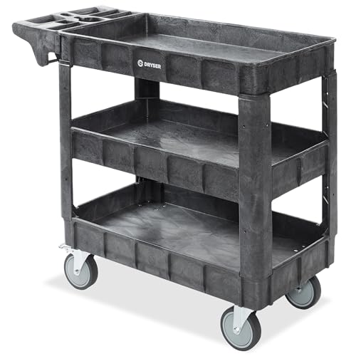 Dryser Utility Cart with Wheels, 40" x 17" Heavy Duty 550 lb. Capacity with Shelves - 3 Tier Rolling Cart with Four 5" Swivel Casters for Warehouse, Garage, Cleaning - size: 3 Shelves 4 Swivel 40x17