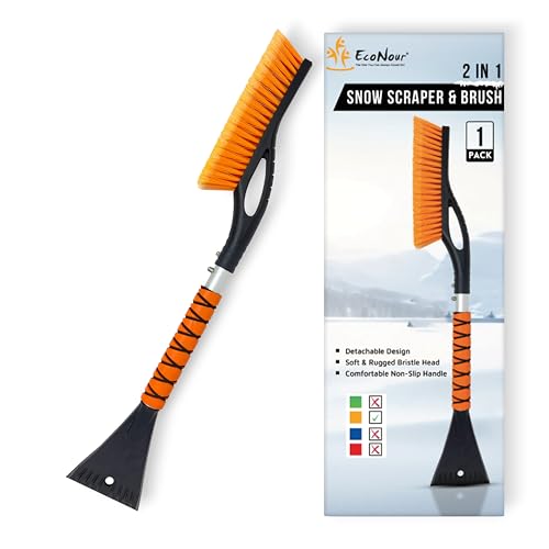 EcoNour 27" Aluminum Ice Scrapers for Car Windshield | Car Snow Scraper Window and Snow Brush with Ergonomic Foam Grip Winter Accessories (Orange) - color: Orange, size: 27"