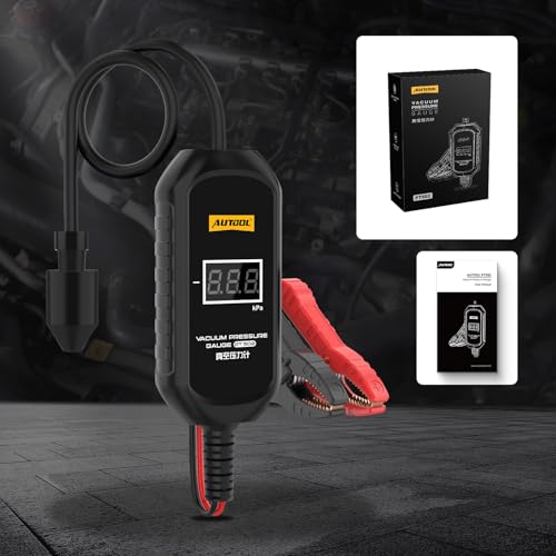 AUTOOL PT502 Digital Vacuum Pressure Gauge, Automotive Vacuum Leak Tester with Temperature Compensation, 101kPa High Accuracy Engine Intake Exhaust EGR Diagnostic Tool, 12V Car Powered