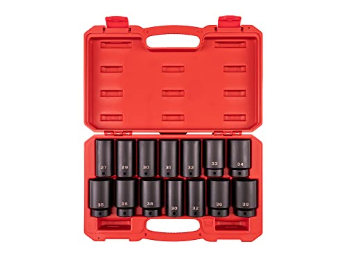 TEKTON 1/2 Inch Drive Axle Nut Impact Socket Set, 14-Piece | SID92341 - size: 14-Piece (27-39 mm), Case