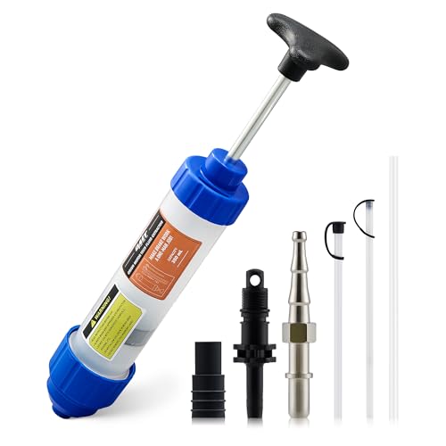 Orion Motor Tech Oil Extractor Pump, 350mL Fluid Extractor and Dispenser for Transmission Brake Fluid Steering Gear Oil Engine Oil Change, Syringe Oil Pump Extractor Fluid Pump Evacuator with 3 Hoses - color: blue, size: 350mL
