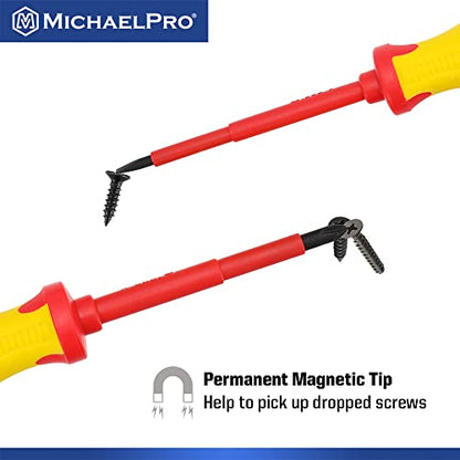 MichaelPro 2-Piece 1000V VDE Insulated Screwdriver Set, Electrician Tools, Slotted and Phillips Screwdrivers with Magnetic Tips, CR-MO Steel, 10,000V Tested and Certified for Electrician Safety - size: 2-Piece Phillips and Slotted Screwdrivers