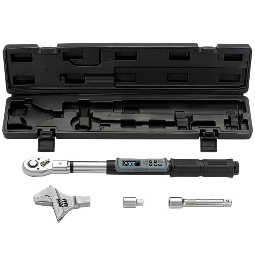 GROWNEER Digital Torque Wrench Set, Inch Pound Torque Wrench with Buzzer & LED Indicator, Electronic Wrench Set with Bits & Sockets (Black, Open Head/7.38-147.5 Ft-lbs) - color: Black, size: Open Head/7.38-147.5 Ft-lbs