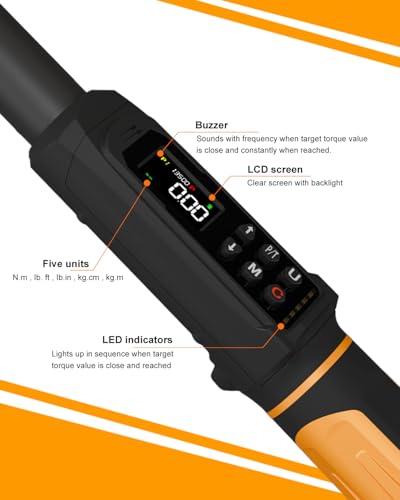 Uharbour 3/8" Drive Digital Torque Wrench 1.5-99.5 ft-lbs/6.8-135Nm | ±1% Accuracy Electric Wrench, Dual Direction Ratchet, Vibration & LED Alert - size: 3/8" Drive, style: 1.5-99.6 Ft.lb