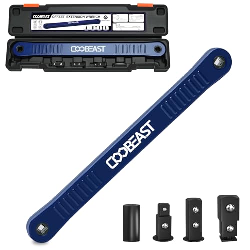 coobeast Offset Extension Wrench Impact Ready Socket Wrench Extender Tool with Versatile 1/4", 3/8", and 1/2" Square Drive Adapters, Universal Extensions Wrench for Small Place - color: Blue, size: 13.4 inch