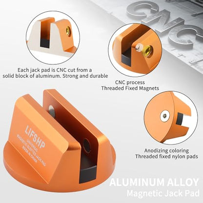 Universal Aluminum Grooved Magnetic Jack Pad, Jacking Puck Pinch Weld Frame Rail Adapter, for Car SUV Truck Pickup Sedan MPV Wagon, Change Tire Repair Tires Oil Change Must Have-Orange - color: Orange