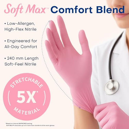 Supmedic Medical Nitrile Exam Gloves, 3.5 mil Powder-Free Food-Safe Disposable Glove for Cooking Cleaning Esthetician 100 Pcs - color: X-small (Rose Quartz)