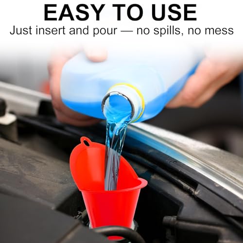 3-Pack Long-Neck Oil Funnels, 11" Multi-Purpose Funnels for Automotive & Motorcycle Use – Reusable Funnel for Oil, Gas & Transmission Fluid (Red) - color: Red