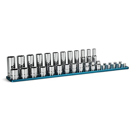 Capri Tools 3/8 in. Drive 12-Point Shallow and Deep Socket Set, Metric, 8 to 19 mm, 24-Piece with Billet Aluminum Socket Rail - size: Shallow and Deep Set w. Rail / 8-19 mm