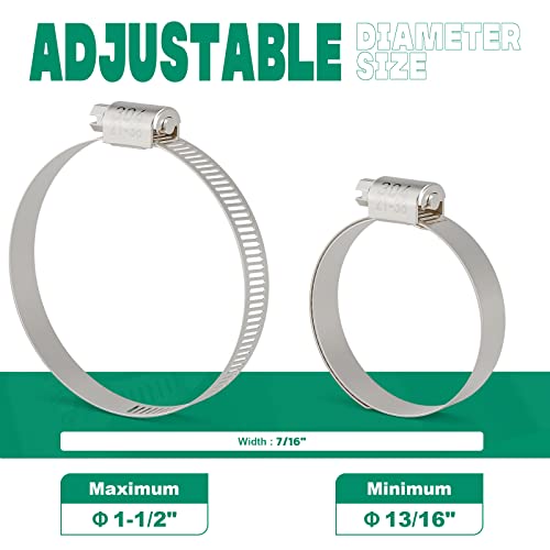 OURU 10PCS Hose Clamps Stainless Steel Adjustable 13/16"– 1-1/2"(21-38mm) Worm Gear Hose Clamp, Heavy Duty Metal Small Hose Clamps for Automotive, Pipe, Radiator Plumbing, Fuel Line - size: 13/16"-1-1/2"(21-38mm)