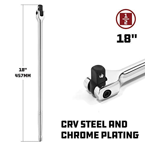 Powerbuilt Flex Head 1/2 Inch Drive Breaker Bar Extension, 18 Inches Long Extension, Rotating 180 Degree, Tight Spaces, Optimized Leverage and Torque - 640853 - size: 18", style: 1/2" Drive