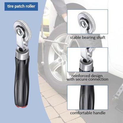 Tire Repair Patch Kit Heavy Duty, 35pcs Tire Repair Tools 42mm Tire Buffing Wheel 32/42/58mm Tire Patches with Tire Patch Roller Inner Liner Scraper for Car Motorcycle Bike Tractors Grinding