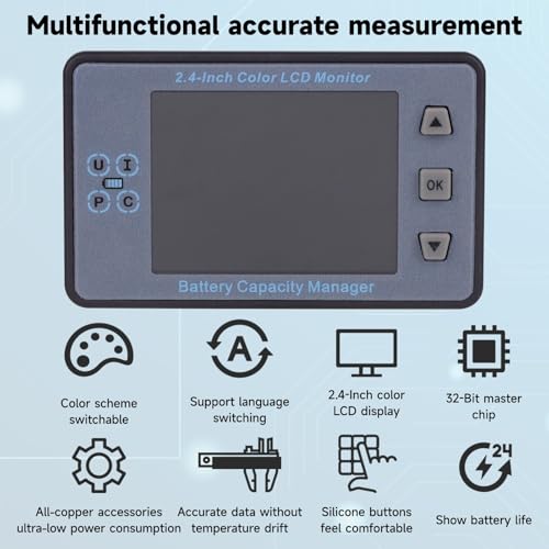 1Pack Watt Meter Digital Multimeter,DC 8-100V 100A Battery Monitor 12V 24V 36V 48V 60V Volt Amp Meter,2.4 Inch Big Color Screen LCD Display Voltmeter Multimeter Solar Battery Tester with Manual