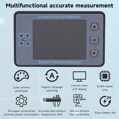 1Pack Watt Meter Digital Multimeter,DC 8-100V 100A Battery Monitor 12V 24V 36V 48V 60V Volt Amp Meter,2.4 Inch Big Color Screen LCD Display Voltmeter Multimeter Solar Battery Tester with Manual