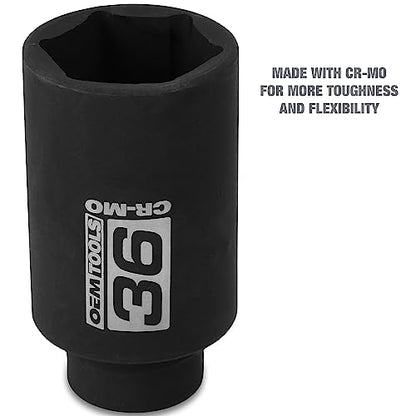 OEMTOOLS 1/2 Inch Drive 36mm Axle Nut Socket for Automotive Maintenance | CR-MO 36mm Impact Socket, Black Oxide Finish to Resist Rust, 6 Pt. 36mm Socket, Use for Tune-Ups - size: 36 mm