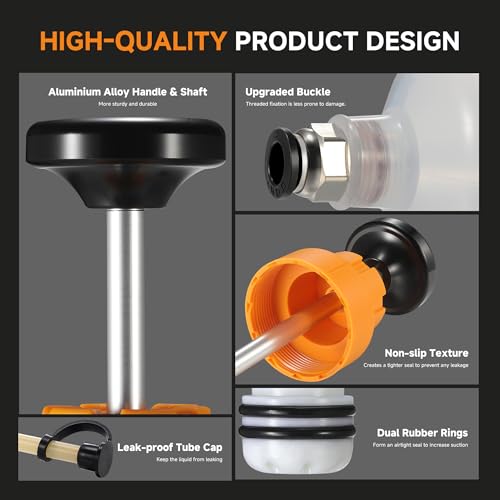 FOUR UNCLES 500cc Fluid Transfer Syringe with Hose for Oil Service | 500cc Capacity,Extended Reach Hose,Aluminum Handle,Professional Control,Heavy-Duty Service Tool - size: 500cc(70cm hose)