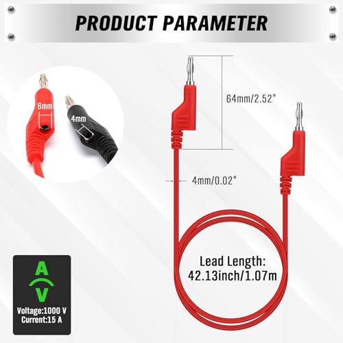 SWANLAKE 5-Piece Dual-Ended Banana Plug Test Leads, 1000V 15A 3.5ft/1M Multimeter Electrical 4mm Banana-Plug, Flexible Copper Banana Cable, Electrical Test Wires - color: 5PCS Dual Banana Clip Milti-color