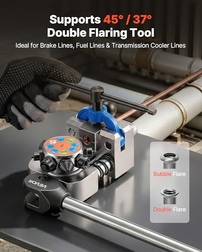 VEVOR Professional Brake Line Flaring Tool, 45 & 37 Degree Double Flare Bubble Flare Tool Kit for 3/16", 1/4", 5/16", 3/8" Copper Aluminum Thin Steel Tubes - size: 45 & 37 Degree
