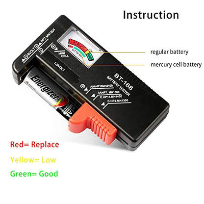 2 Pack Battery Tester, Universal Battery Checker for AA/AAA/C/D / 9V / 1.5V Button Cell Batteries Household Battery Life Level Testers Power Monitor Meter (Requires No Battery for Operation)