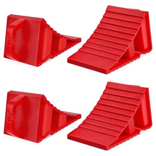 Wheel Chocks for Trailers, 4 Pack Hard Plastic RV Wheel Chocks with Handles for Easy Removal, Tire Chock for Cars Wheels, Keep Your Truck or Camper in Place - color: Red-4 Pack