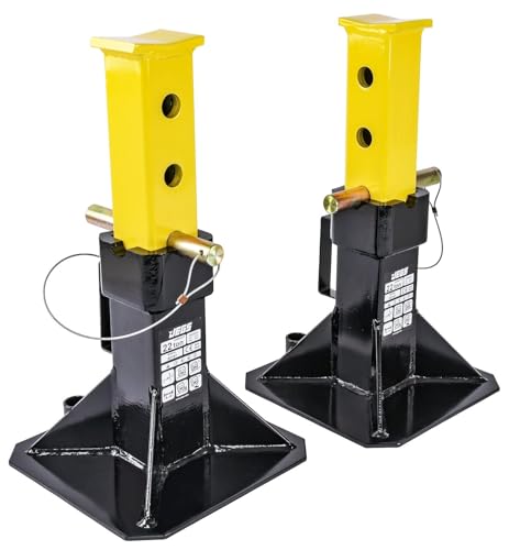 JEGS Jack Stands | 22-Ton Per Pair/Per Axle Capacity | Adjustable Height from 11 1/2in. to 19 5/16in. Inches | Base: 19 in. x 19 in. | Pad: 2 1/4 in. x 3 13/32 in | 37 1/2 lbs. Each | 2 Per Package