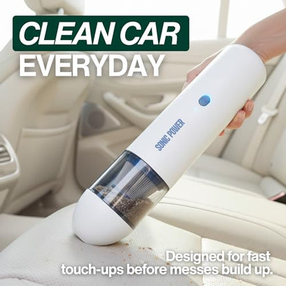 SonicPower Portable Cordless Car Vacuum, 15000Pa High Suction Handheld Vacuum Cleaner, 2-in-1 Vacuum & Blower, with 4 Attachments & Portable Storage Bag for Car, Home, Pet & Office (White & Blue) | Rechargeable Mini Handheld Vacuum with Attachments, Model