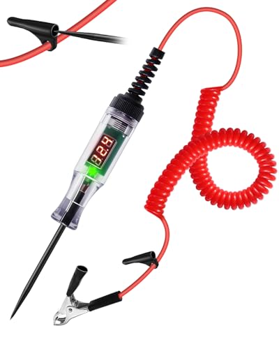 Automotive Test Light 3-48V Digital LED Voltage Tester, Car Circuit Tester with Polarity Indicator, 87" Spring Cable & Stainless Steel Probe for Car RV Truck Fuse Battery Detection