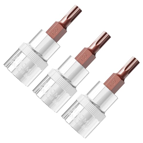 3-PC 3/8-Inch Drive T27 Torx Bit Socket, S2 Steel Bits, Heat Treated CR-V Steel Star Sockets 1.9"(48mm) Length - size: T27