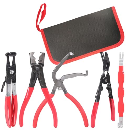 5 Piece Automotive Electrical Disconnect Pliers Kit, Professional Hose Clamp Pliers Kit, Electrical Connector Removal Tool, Clip Removal Tools, Plug Release & Wire Terminal Remover, for Auto Repair