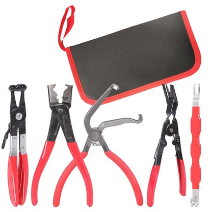 5 Piece Automotive Electrical Disconnect Pliers Kit, Professional Hose Clamp Pliers Kit, Electrical Connector Removal Tool, Clip Removal Tools, Plug Release & Wire Terminal Remover, for Auto Repair