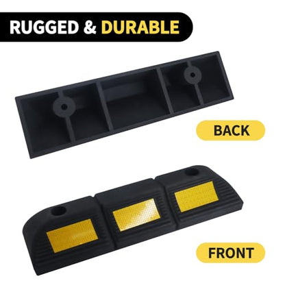 Vacallity 4 Pc 3.5"H Heavy Duty Rubber Wheel Stops Parking Stopper for Garage Parking Aid Durable High-Visibility Tire Blocks Parking Aid Gadgets Tire Stops for Cars Trucks RVs with Bolt Installation - size: 3.5"Height4Pcs