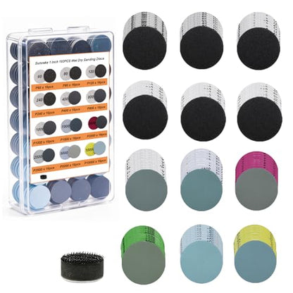 193pcs 1Inch Wet Dry Sanding Discs for Dremel Tool Accessories,60-10000 Grit Hook and Loop Sandpaper for Dremel Polishing Kit,Used for Resin/Rock/Making Jewelry Polishing - size: 1 inch