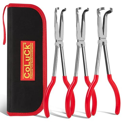 3Pcs 11" Hose Gripper Plier Set, 5/16-Inch, 1/2-Inch, 3/4-Inch Dia, Offset Spark Plug Boot Removal Pliers Serrated Jaws For Canon Plug Electrical Connectors Hard to Reach Narrow Spaces - size: 3-Piece Set