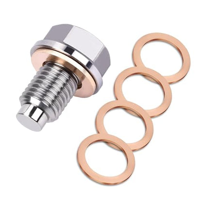 M12 x 1.5 Magnetic Oil Drain Plug, Magnetic Stainless Steel Oil Pan Drain Nut Bolt with 5 PCS Copper Crush Washer Anti Leakage, Universal Leak-proof Replacement,Fits Most Cars, Motorcycles, Boats - size: M12×1.5