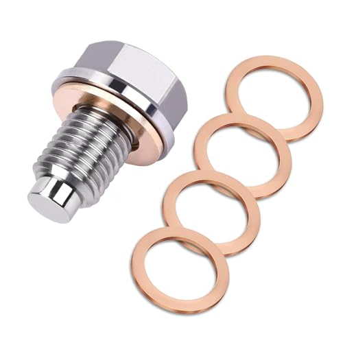 M12 x 1.5 Magnetic Oil Drain Plug, Magnetic Stainless Steel Oil Pan Drain Nut Bolt with 5 PCS Copper Crush Washer Anti Leakage, Universal Leak-proof Replacement,Fits Most Cars, Motorcycles, Boats - size: M12×1.5