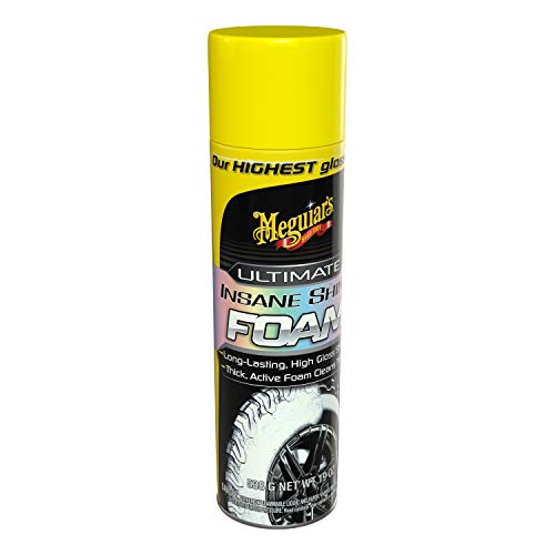 Meguiar's Ultimate Insane Shine Foam, Long-Lasting Tire Shine for an Extreme Shine and Gloss, Rich, Dark and Consistent Finish, No Wiping or Rinsing Required, 19 Oz