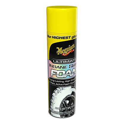 Meguiar's Ultimate Insane Shine Foam, Long-Lasting Tire Shine for an Extreme Shine and Gloss, Rich, Dark and Consistent Finish, No Wiping or Rinsing Required, 19 Oz