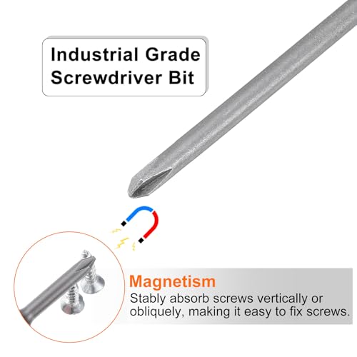 HARFINGTON 5pcs #0 Phillips Screwdriver Bit PH0 1/4" Hex Shank 6" (150mm) Long Magnetic S2 Steel Industrial Grade Screw Driver Bit Cross Head Electric Drill Bits 0.098" (2.5mm) Rod - size: PH0 x 150mm x 2.5mm