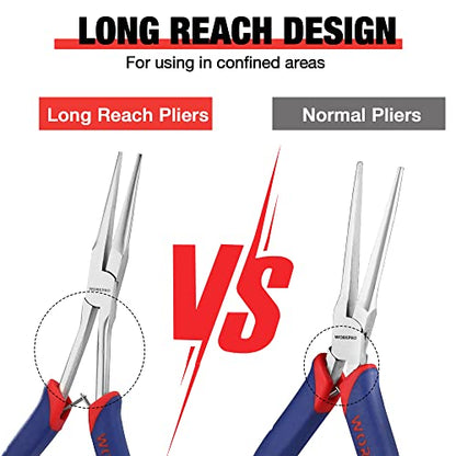 WORKPRO 7" Needle Nose Pliers, Smooth Jaws | Mini Long Reach, for Jewelry Making, Wire Bending, Small Object Gripping & Narrow Places