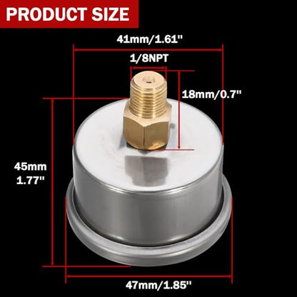 Universal Adjustable Fuel Pressure Regulator Gauge Liquid 0-100psi Oil Press Gauge 1/8" NPT Black