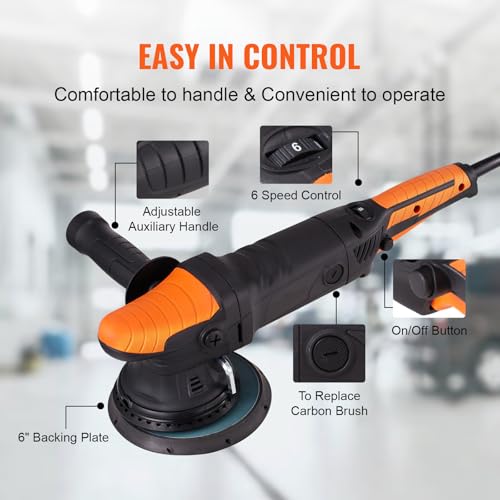 Happybuy Buffer Polisher, 6-Inch Random Orbital for Car Detailing, 6 Variable Speed 1900-4600RPM Dual Action Polisher Waxer Kit, Detachable Handle for Car, Boat, Ideal for Polishing and Waxing