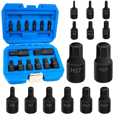 14Pcs Impact Grade Allen Bit Socket Set, Hex 1/2" 3/8" 1/4" Drive | Metric Hex Drive Socket Kit, Heavy Duty Hex bit, Screwdriver Adapter, Hand Repair Tool, Cr-Mo, Socket Wrench, Head Drill - size: 14PCS | Metric Set