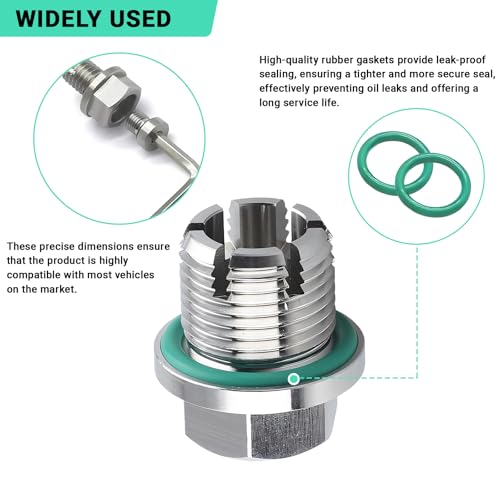 M14.1x1.5 Oversize Piggyback Oil Drain Plug, Stainless Steel Self-Tapping Oil Pan Thread Repair Kit with O-Ring and L-Wrench, Suitable for Most Vehicles