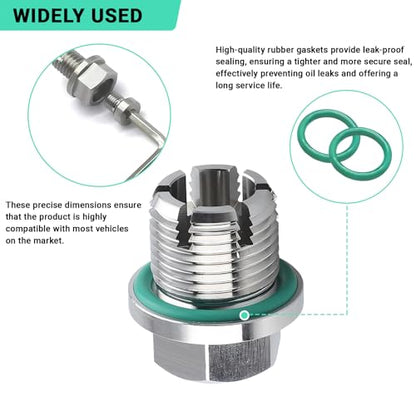 M14.1x1.5 Oversize Piggyback Oil Drain Plug, Stainless Steel Self-Tapping Oil Pan Thread Repair Kit with O-Ring and L-Wrench, Suitable for Most Vehicles